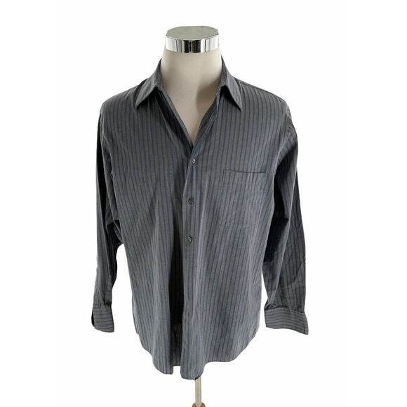 Van Heusen Shirt Mens Size Large Regular Fit Wrinkle Free Button Up Gray Striped - Picture 1 of 5